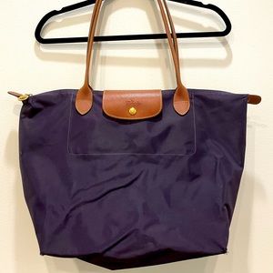 Longchamp Large Le Pliage Shoulder Tote in Eggplant Purple